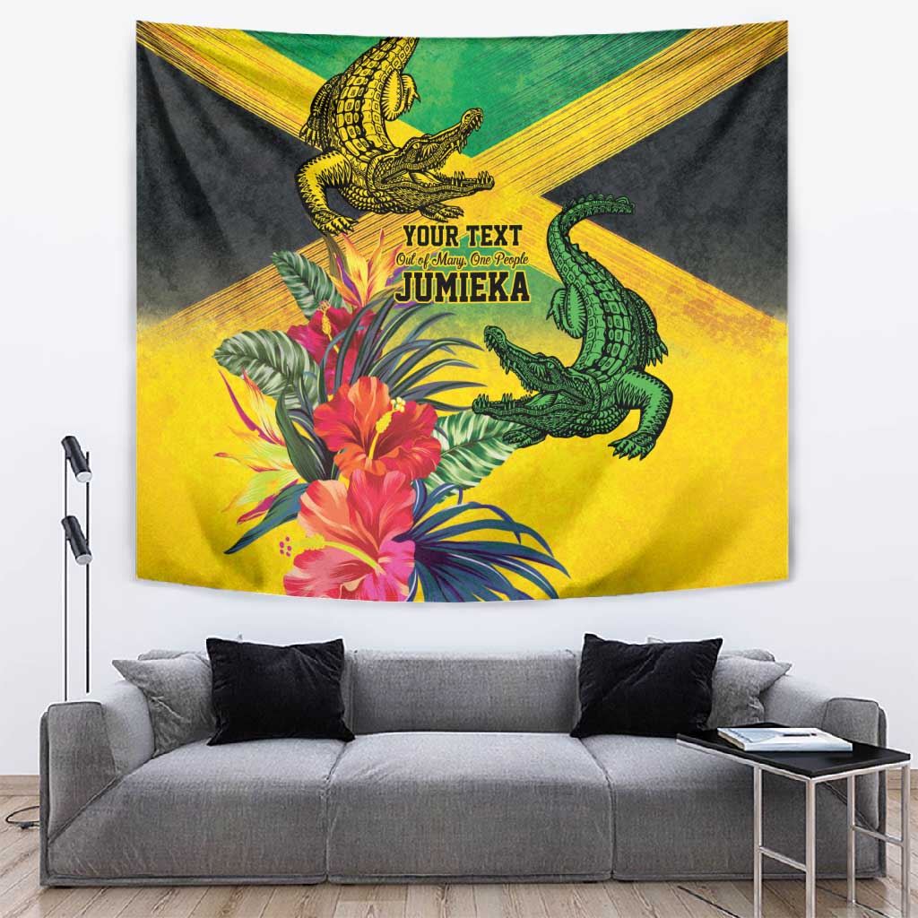 Personalized Black Jamaicans Crocodile Tapestry Tropical Flowers Grunge Flag LT9