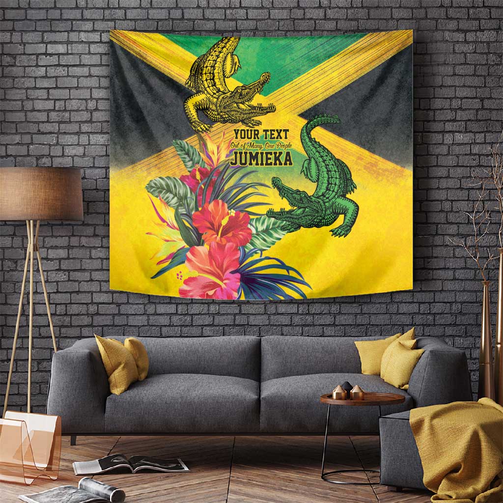 Personalized Black Jamaicans Crocodile Tapestry Tropical Flowers Grunge Flag LT9