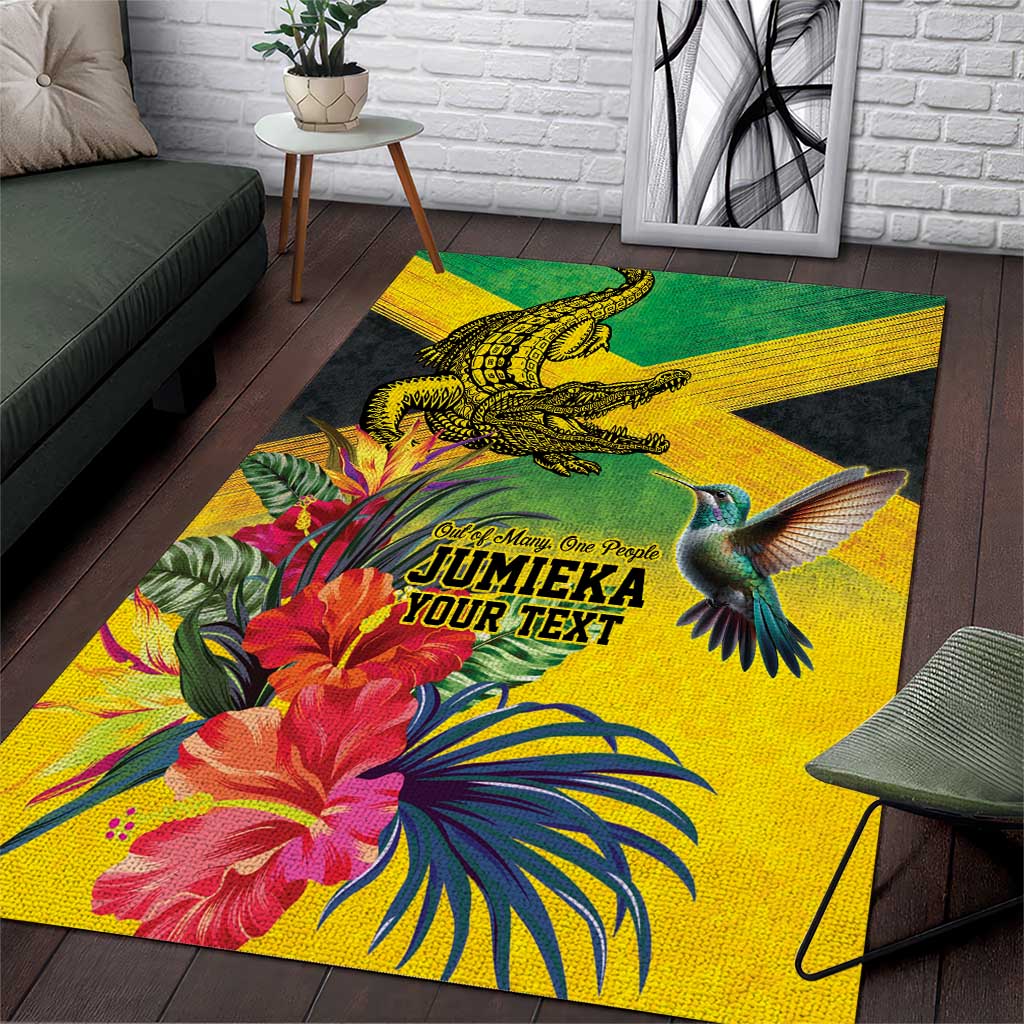 Personalized Black Jamaicans Crocodile Hummingbird Area Rug Tropical Flowers Grunge Flag LT9