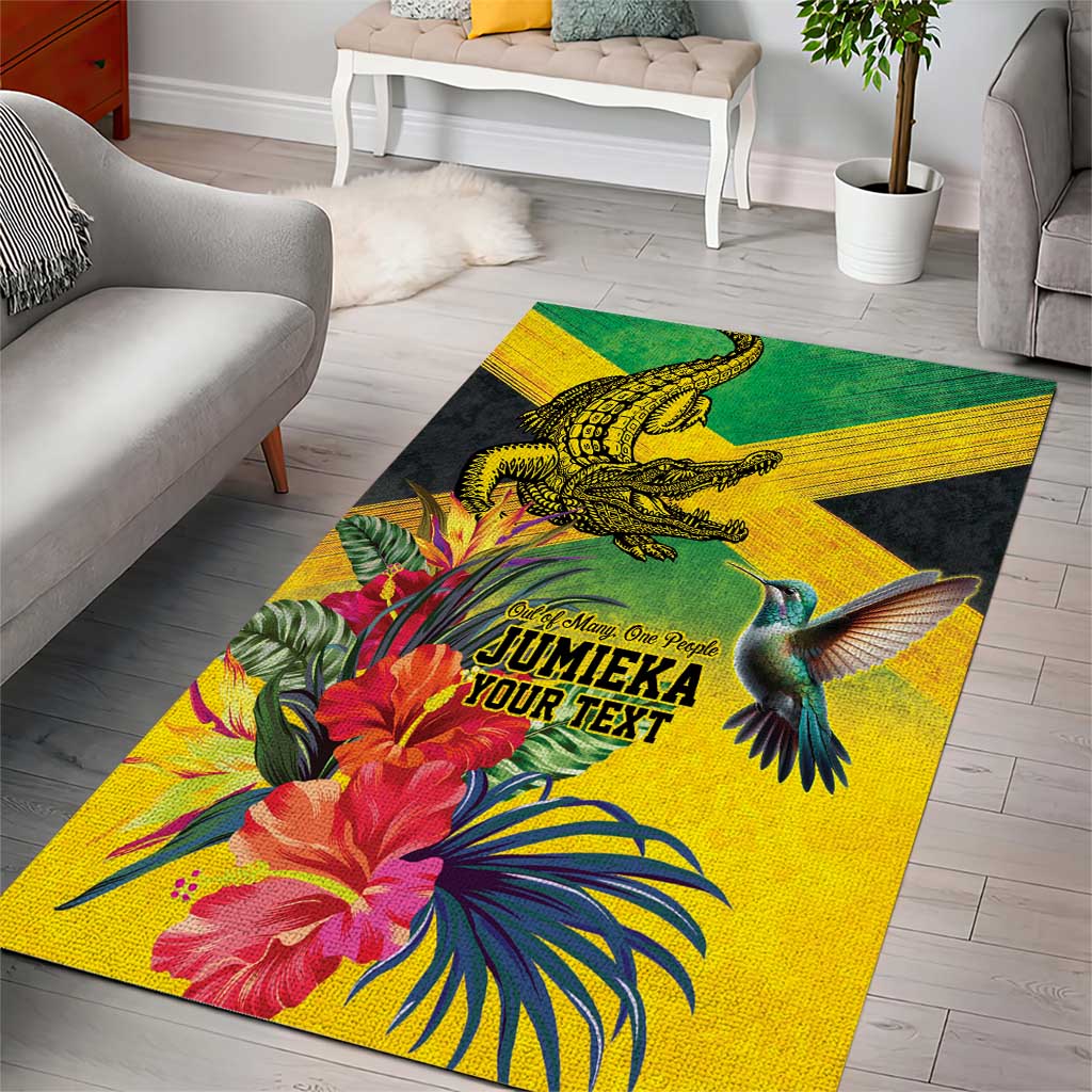 Personalized Black Jamaicans Crocodile Hummingbird Area Rug Tropical Flowers Grunge Flag LT9
