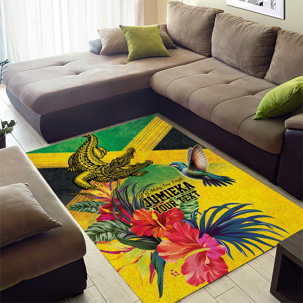 Personalized Black Jamaicans Crocodile Hummingbird Area Rug Tropical Flowers Grunge Flag LT9