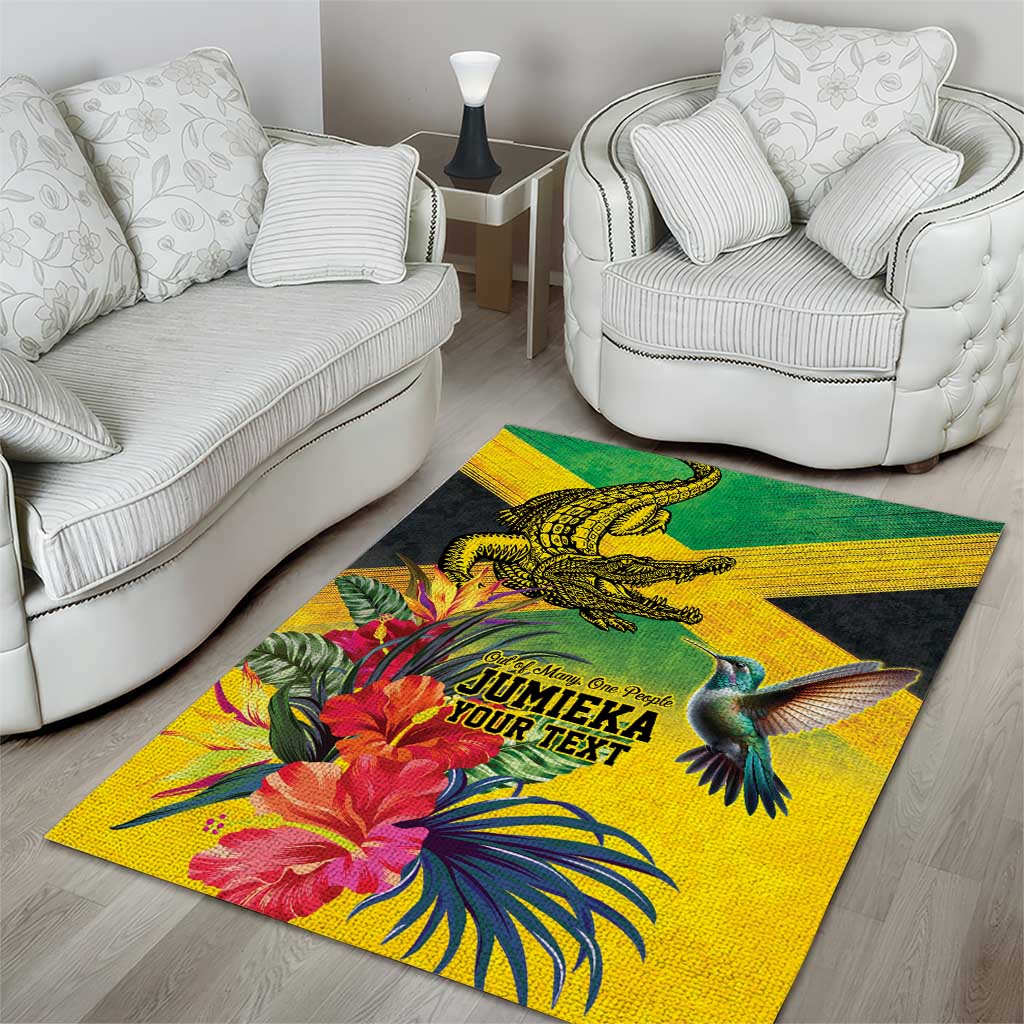 Personalized Black Jamaicans Crocodile Hummingbird Area Rug Tropical Flowers Grunge Flag LT9