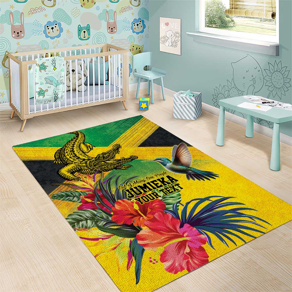 Personalized Black Jamaicans Crocodile Hummingbird Area Rug Tropical Flowers Grunge Flag LT9
