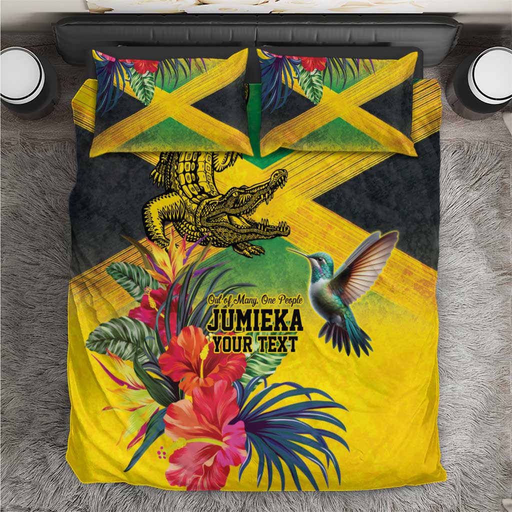 Personalized Black Jamaicans Crocodile Hummingbird Bedding Set Tropical Flowers Grunge Flag LT9