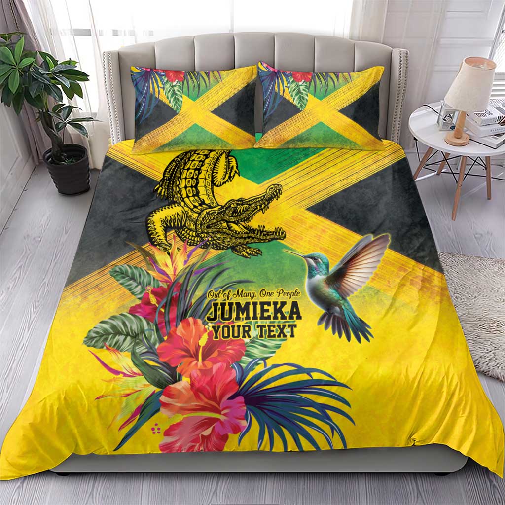 Personalized Black Jamaicans Crocodile Hummingbird Bedding Set Tropical Flowers Grunge Flag LT9