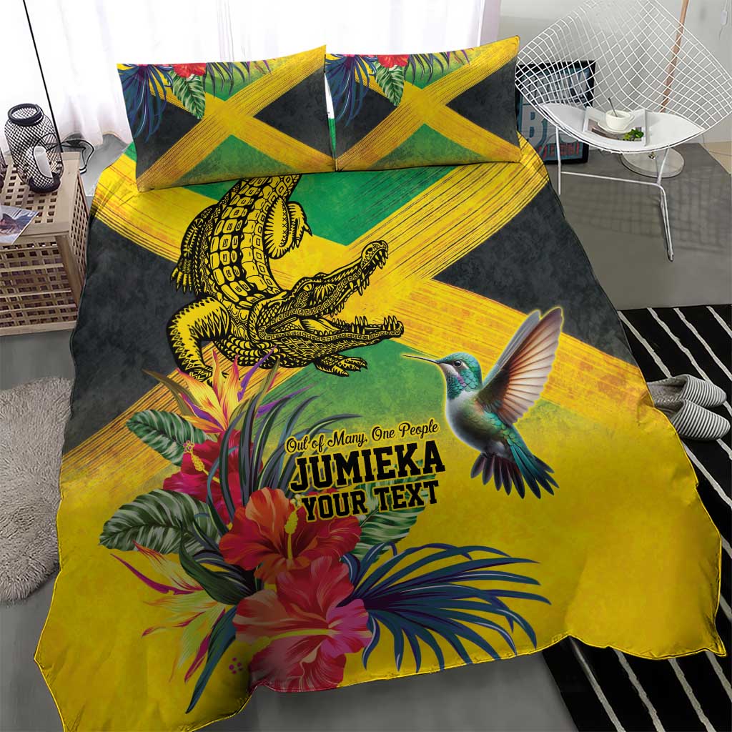 Personalized Black Jamaicans Crocodile Hummingbird Bedding Set Tropical Flowers Grunge Flag LT9
