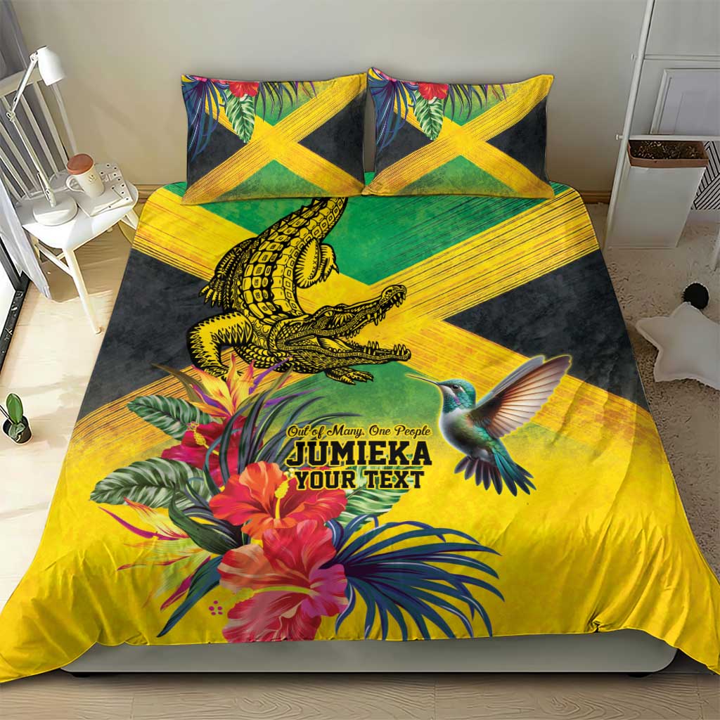 Personalized Black Jamaicans Crocodile Hummingbird Bedding Set Tropical Flowers Grunge Flag LT9