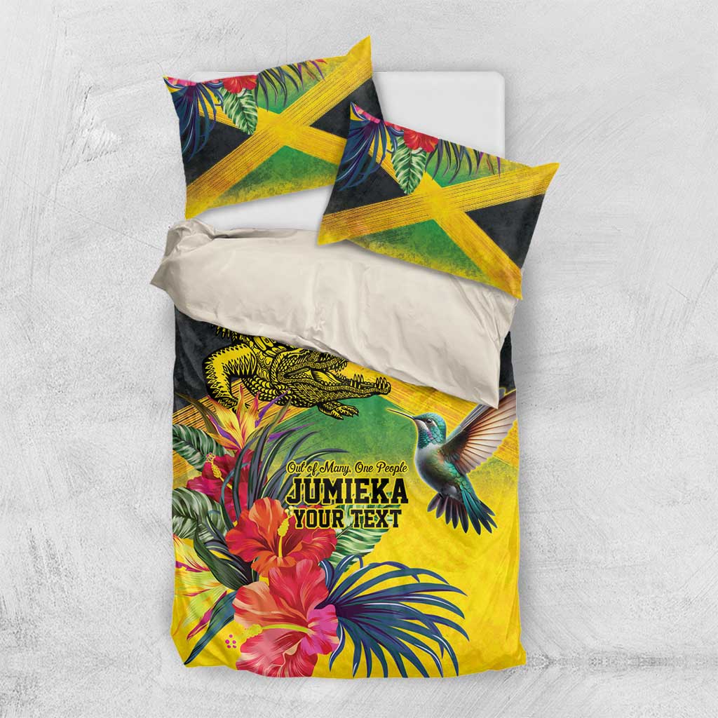 Personalized Black Jamaicans Crocodile Hummingbird Bedding Set Tropical Flowers Grunge Flag LT9