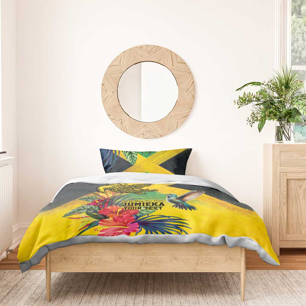 Personalized Black Jamaicans Crocodile Hummingbird Bedding Set Tropical Flowers Grunge Flag LT9