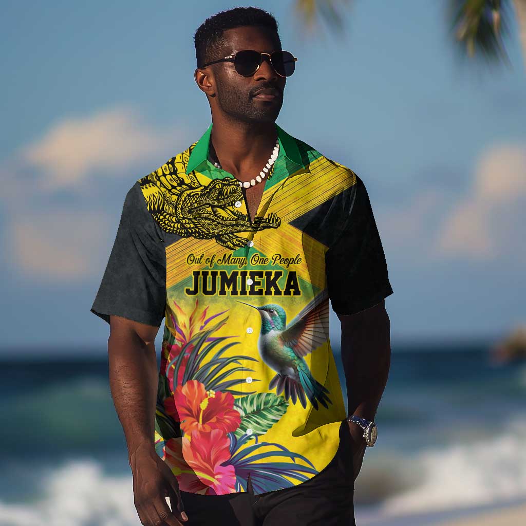 Personalized Black Jamaicans Crocodile Hummingbird Hawaiian Shirt Tropical Flowers Grunge Flag LT9