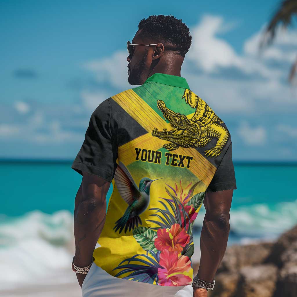 Personalized Black Jamaicans Crocodile Hummingbird Hawaiian Shirt Tropical Flowers Grunge Flag LT9