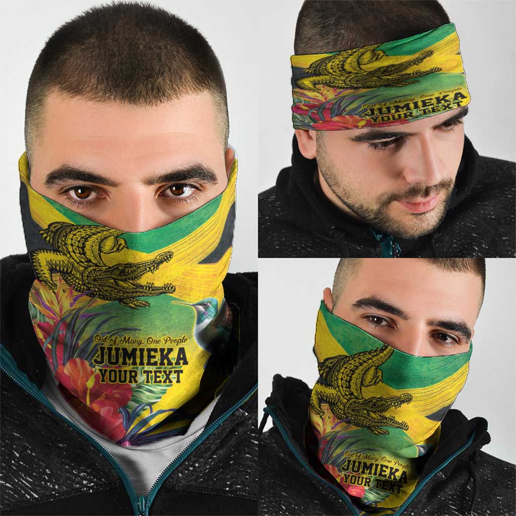 Personalized Jamaica Crocodile Hummingbird Neck Gaiter Tropical Flowers Grunge Flag LT9