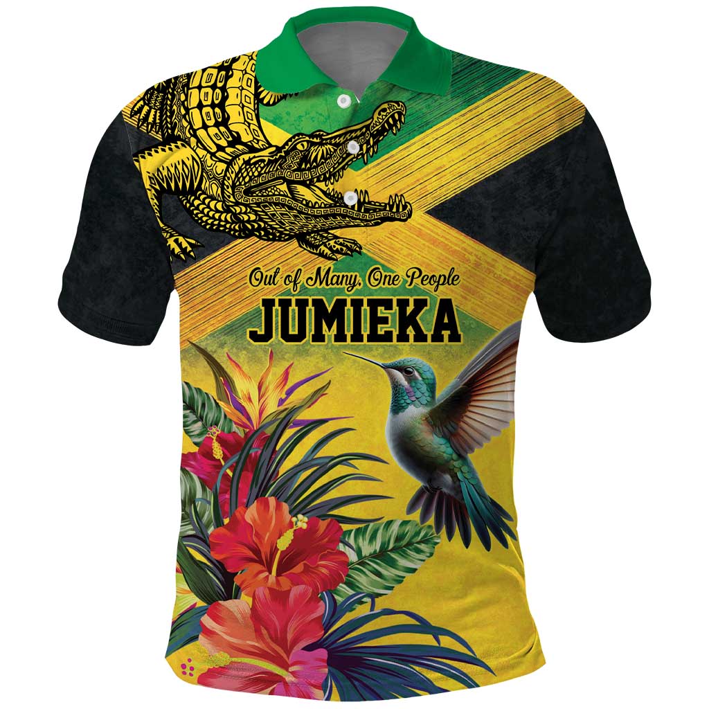 Personalized Jamaica Crocodile Hummingbird Polo Shirt Tropical Flowers Grunge Flag LT9