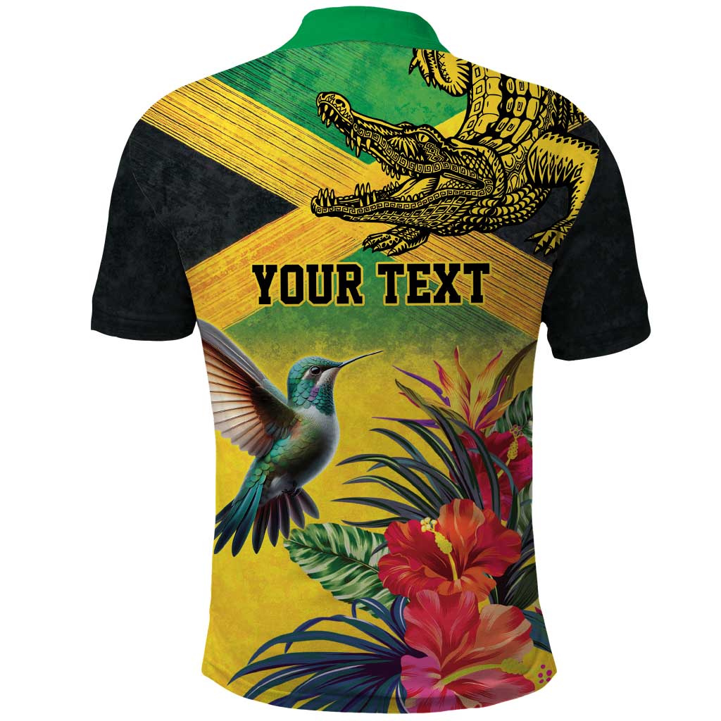 Personalized Jamaica Crocodile Hummingbird Polo Shirt Tropical Flowers Grunge Flag LT9