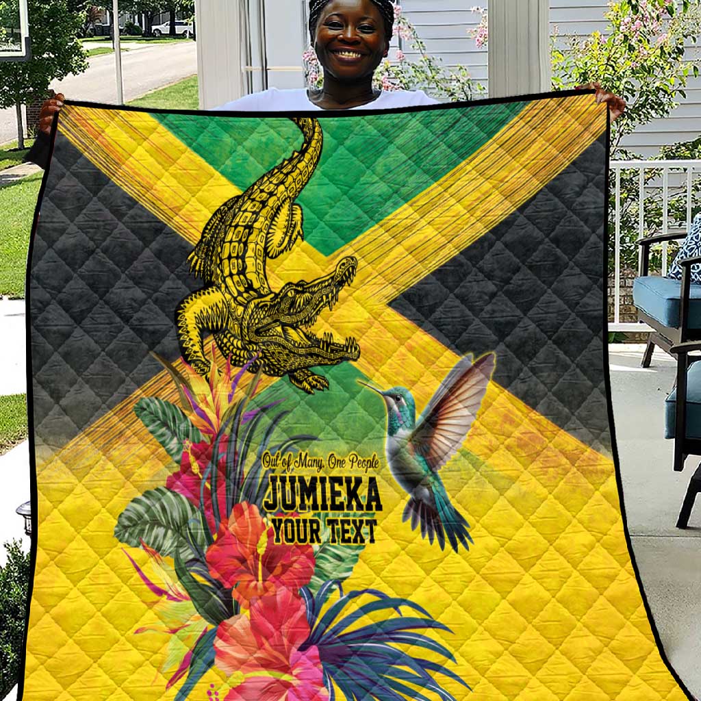 Personalized Black Jamaicans Crocodile Hummingbird Quilt Tropical Flowers Grunge Flag LT9