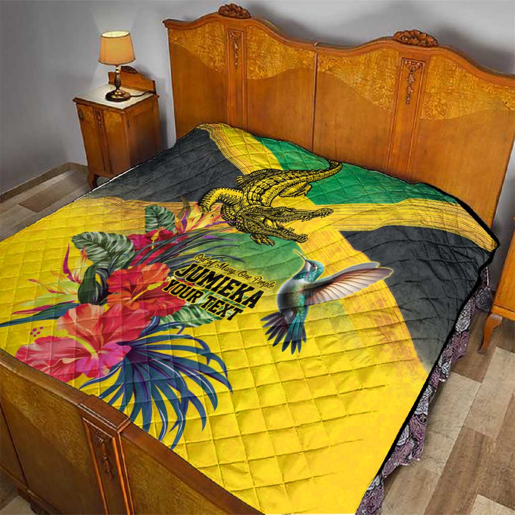 Personalized Black Jamaicans Crocodile Hummingbird Quilt Tropical Flowers Grunge Flag LT9