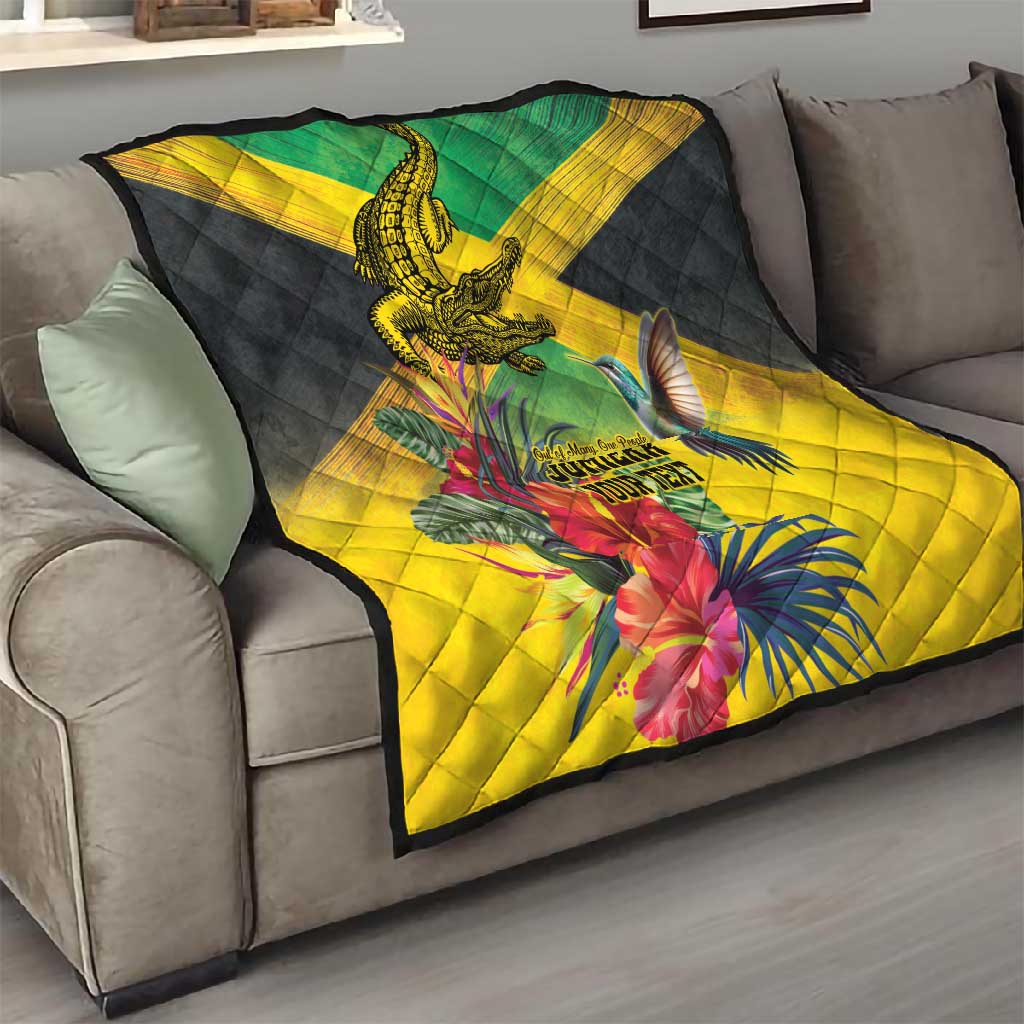 Personalized Black Jamaicans Crocodile Hummingbird Quilt Tropical Flowers Grunge Flag LT9