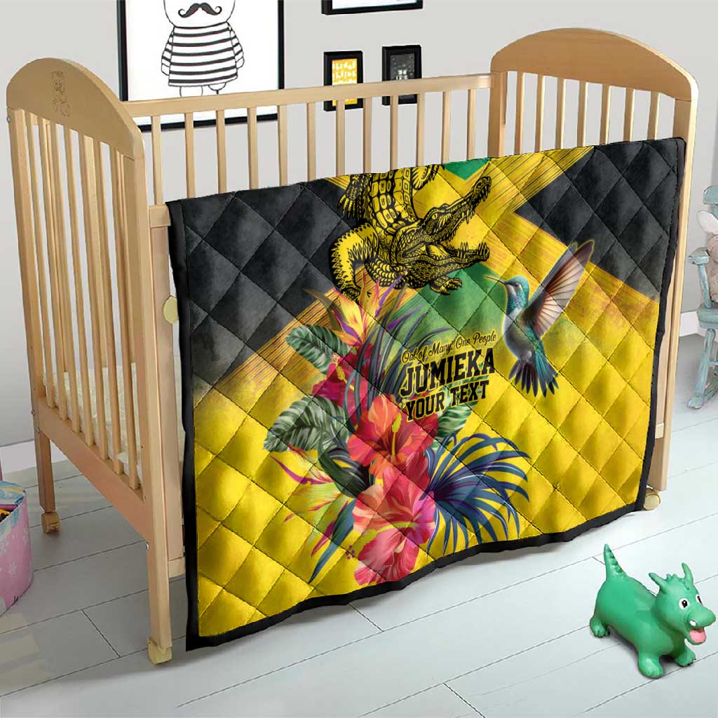 Personalized Black Jamaicans Crocodile Hummingbird Quilt Tropical Flowers Grunge Flag LT9
