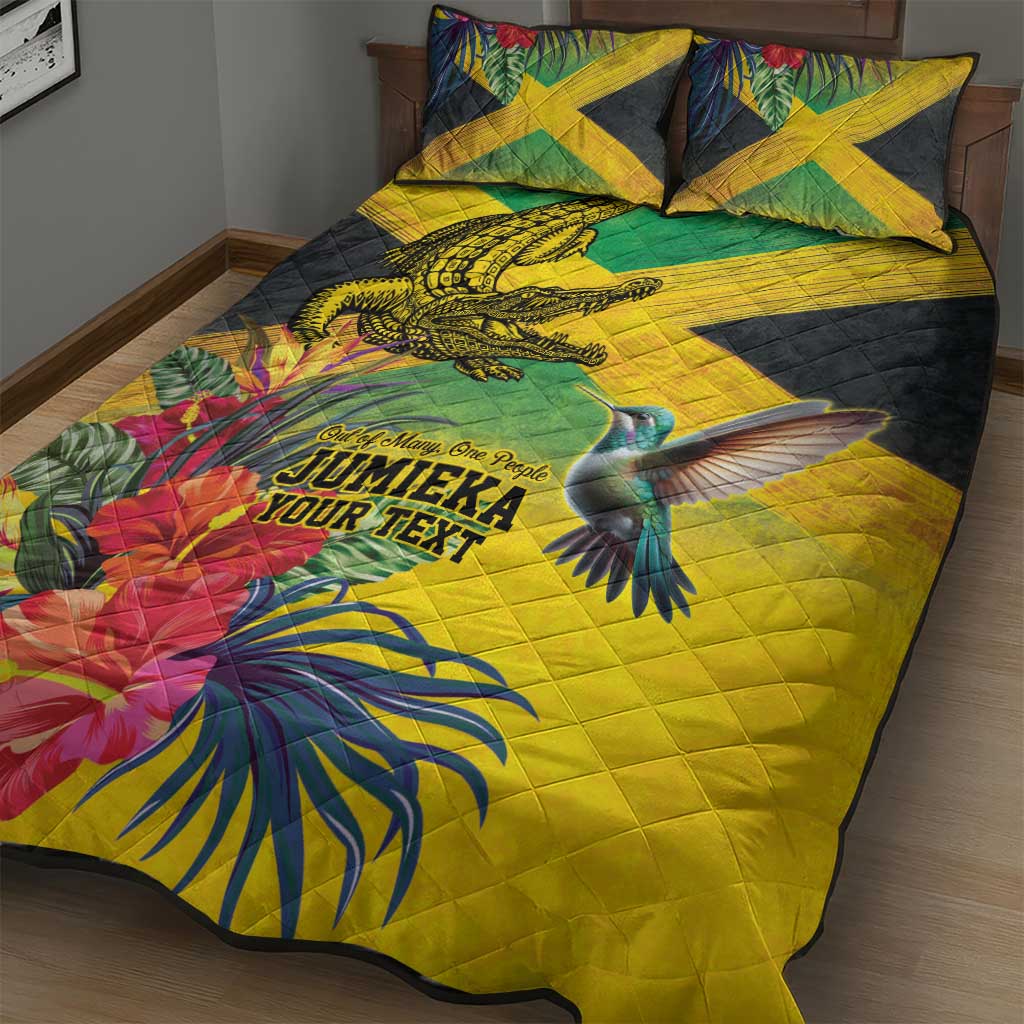 Personalized Black Jamaicans Crocodile Hummingbird Quilt Bed Set Tropical Flowers Grunge Flag LT9