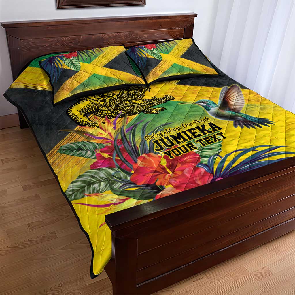 Personalized Black Jamaicans Crocodile Hummingbird Quilt Bed Set Tropical Flowers Grunge Flag LT9
