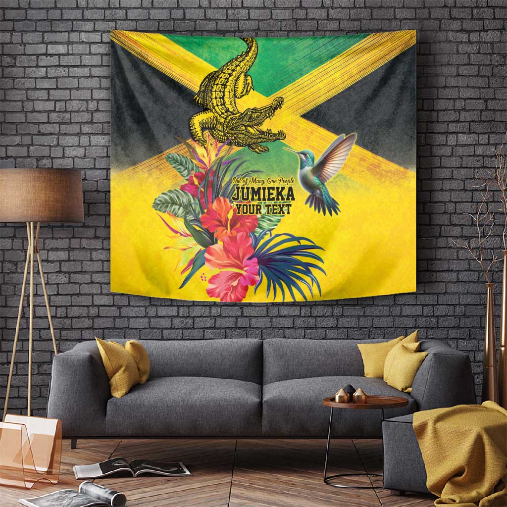 Personalized Black Jamaicans Crocodile Hummingbird Tapestry Tropical Flowers Grunge Flag LT9