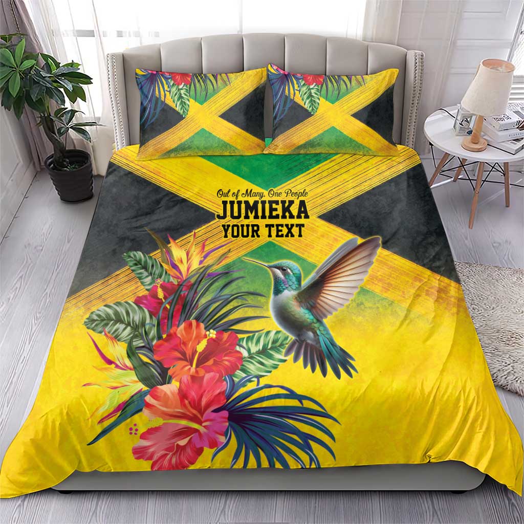 Personalized Black Jamaicans Hummingbird Bedding Set Tropical Flowers Grunge Flag LT9