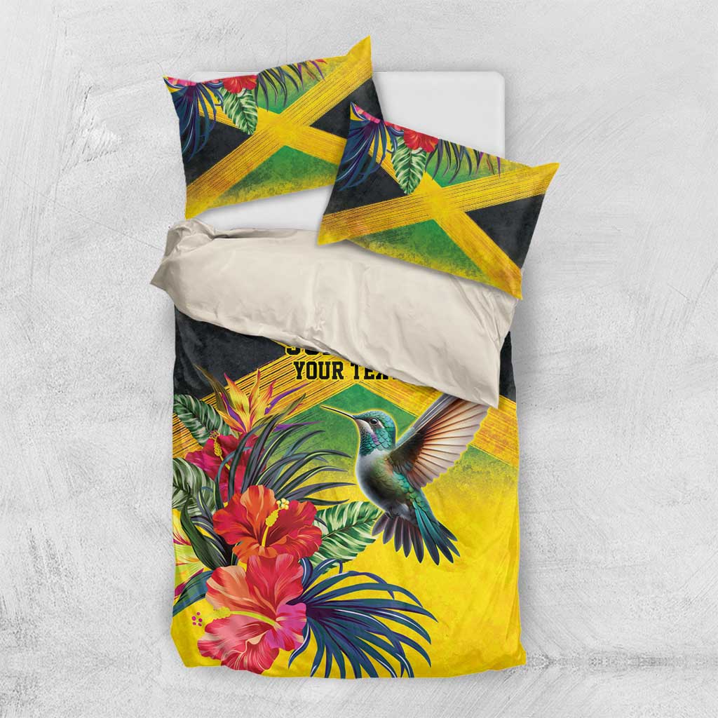 Personalized Black Jamaicans Hummingbird Bedding Set Tropical Flowers Grunge Flag LT9