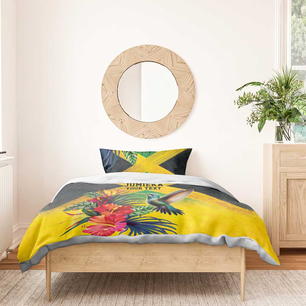 Personalized Black Jamaicans Hummingbird Bedding Set Tropical Flowers Grunge Flag LT9