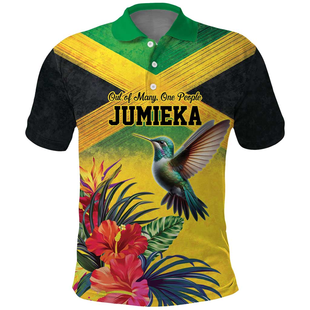 Personalized Jamaica Hummingbird Polo Shirt Tropical Flowers Grunge Flag LT9