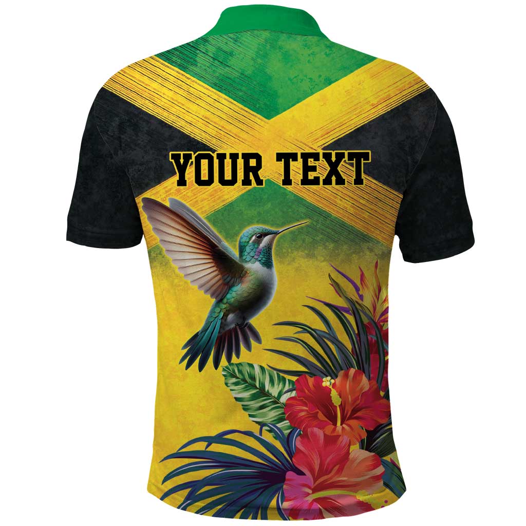 Personalized Jamaica Hummingbird Polo Shirt Tropical Flowers Grunge Flag LT9