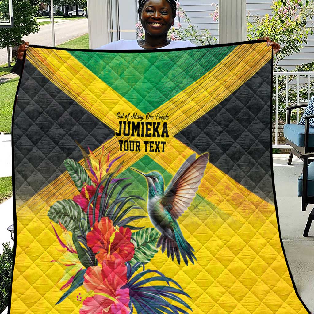 Personalized Black Jamaicans Hummingbird Quilt Tropical Flowers Grunge Flag LT9