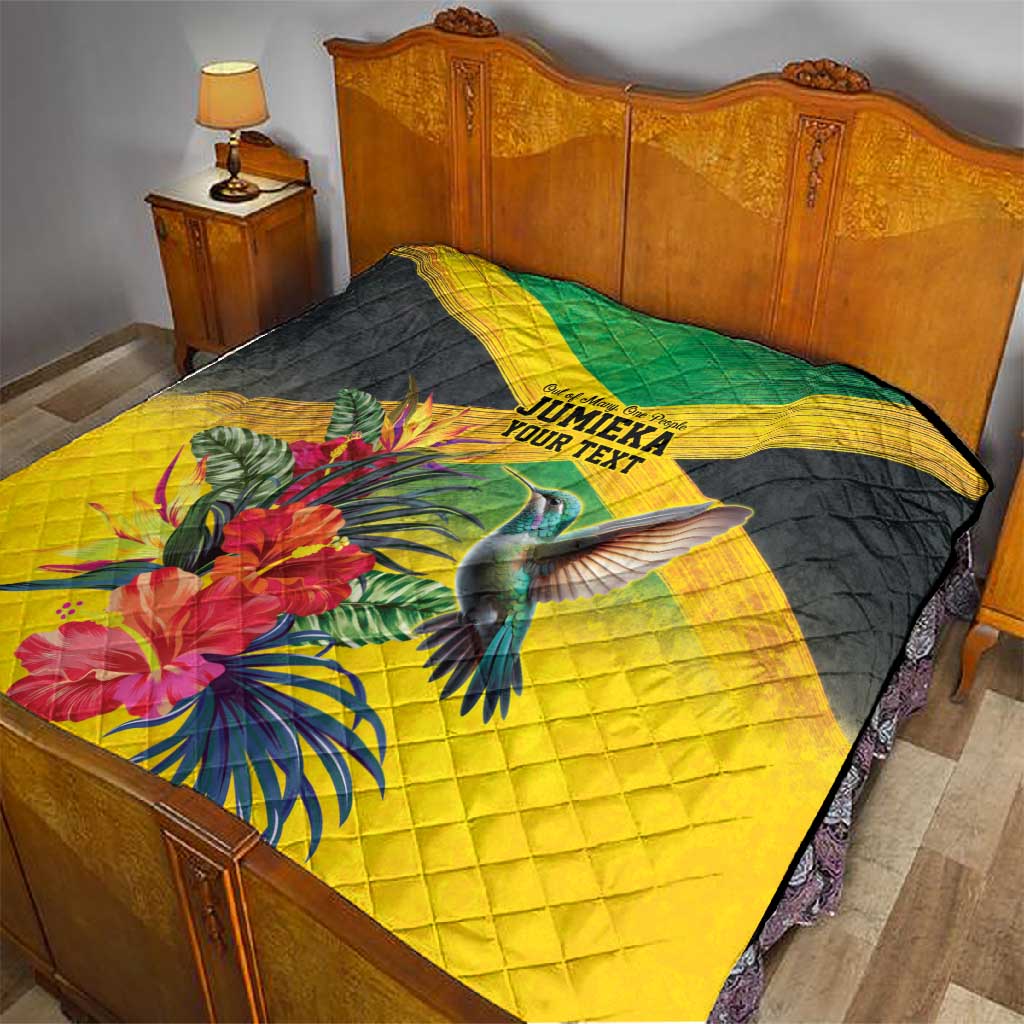 Personalized Black Jamaicans Hummingbird Quilt Tropical Flowers Grunge Flag LT9