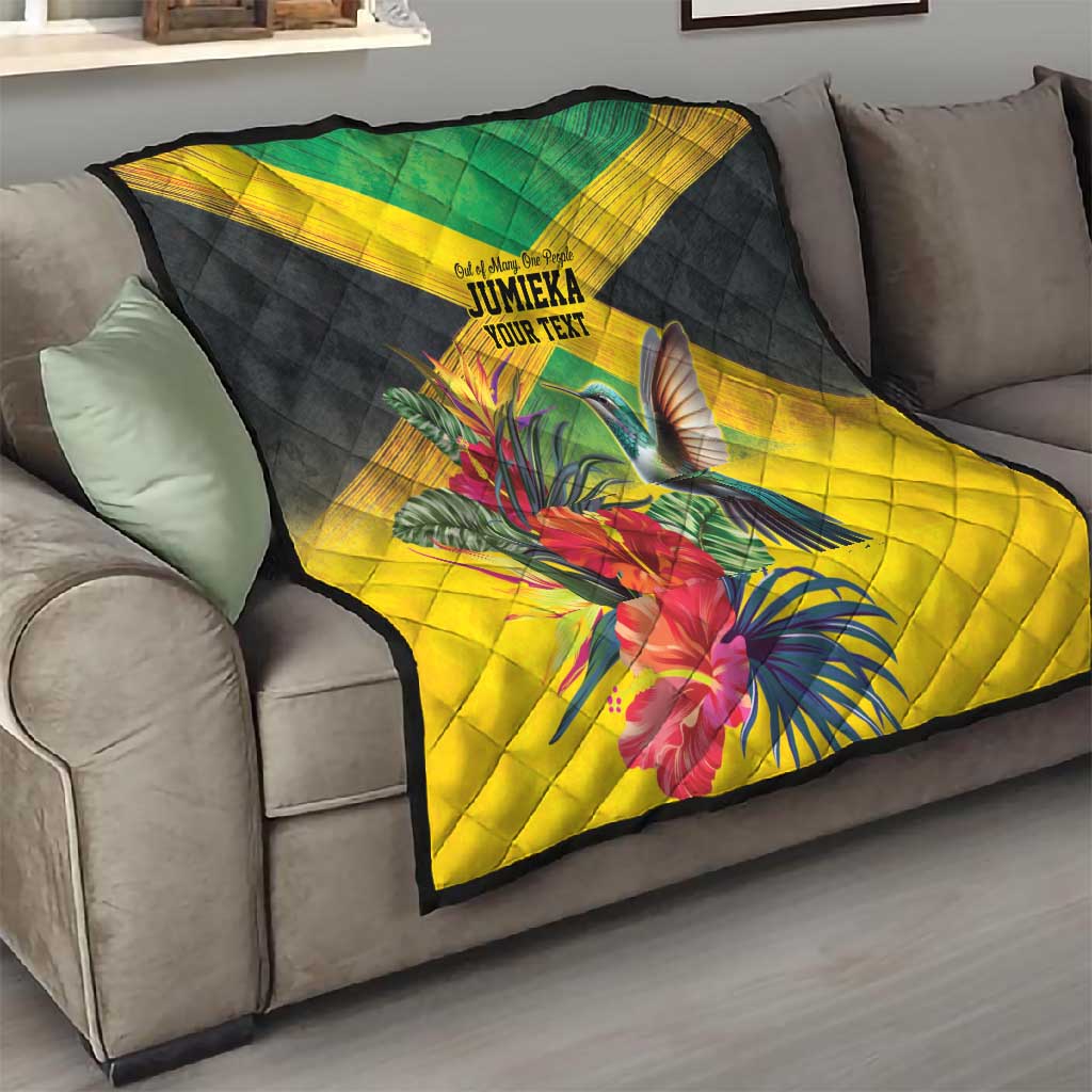 Personalized Black Jamaicans Hummingbird Quilt Tropical Flowers Grunge Flag LT9