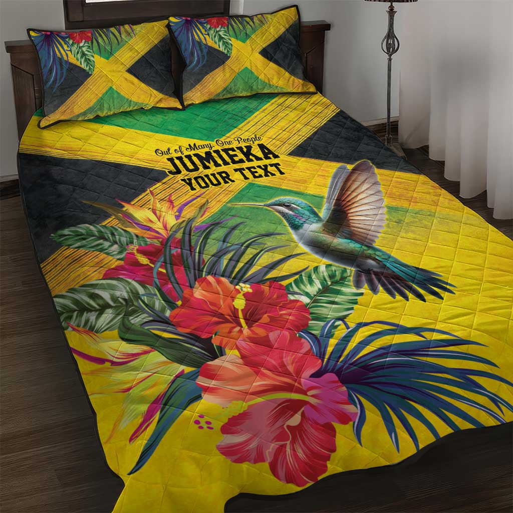 Personalized Black Jamaicans Hummingbird Quilt Bed Set Tropical Flowers Grunge Flag LT9