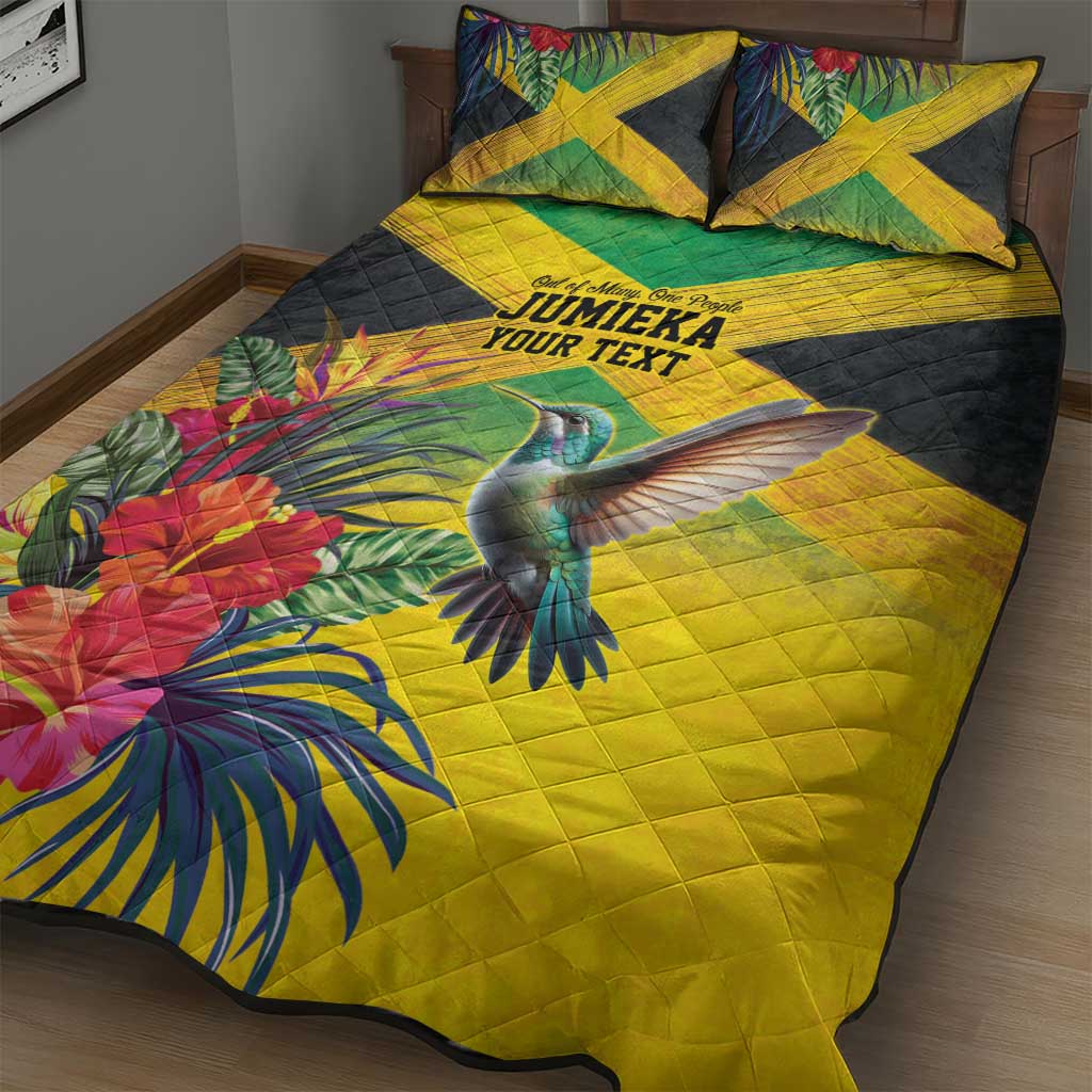 Personalized Black Jamaicans Hummingbird Quilt Bed Set Tropical Flowers Grunge Flag LT9