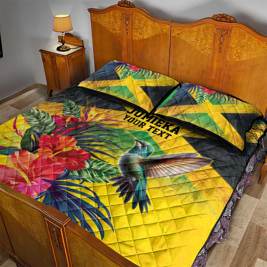 Personalized Black Jamaicans Hummingbird Quilt Bed Set Tropical Flowers Grunge Flag LT9