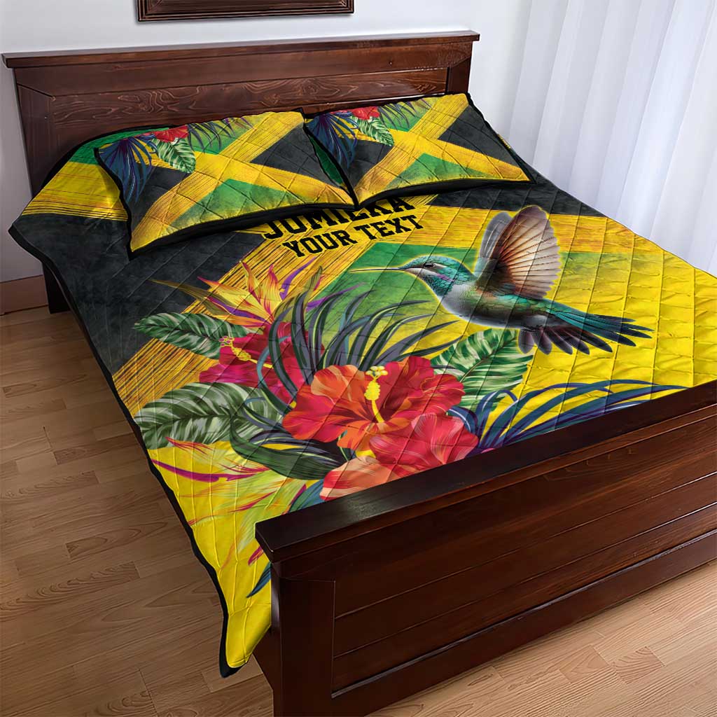 Personalized Black Jamaicans Hummingbird Quilt Bed Set Tropical Flowers Grunge Flag LT9