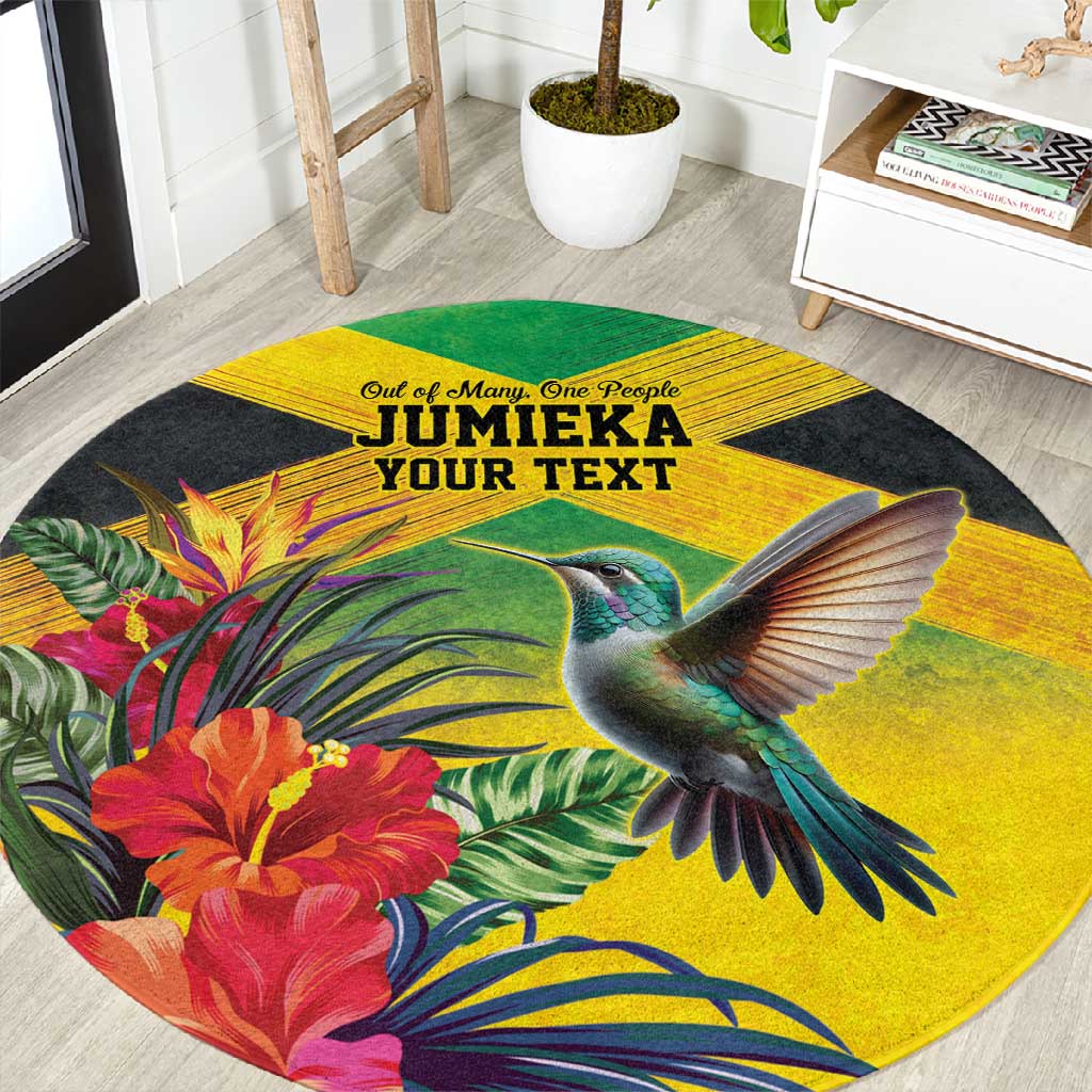 Personalized Black Jamaicans Hummingbird Round Carpet Tropical Flowers Grunge Flag LT9