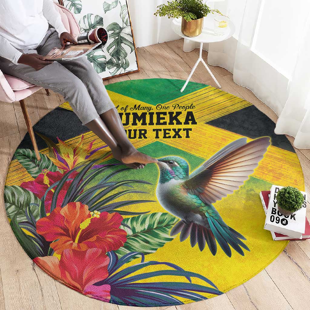 Personalized Black Jamaicans Hummingbird Round Carpet Tropical Flowers Grunge Flag LT9