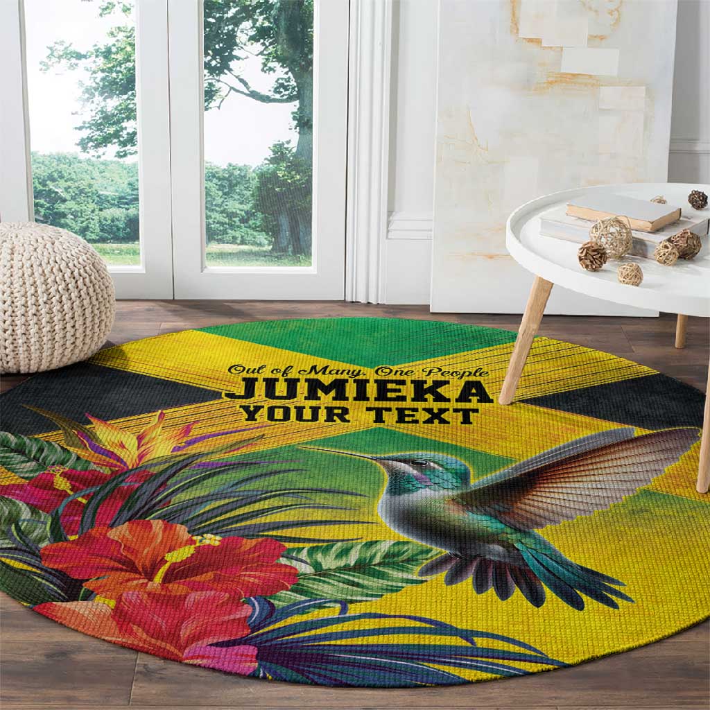 Personalized Black Jamaicans Hummingbird Round Carpet Tropical Flowers Grunge Flag LT9