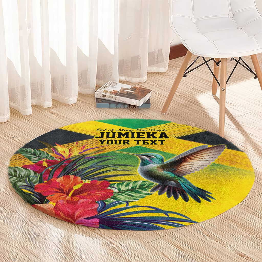 Personalized Black Jamaicans Hummingbird Round Carpet Tropical Flowers Grunge Flag LT9