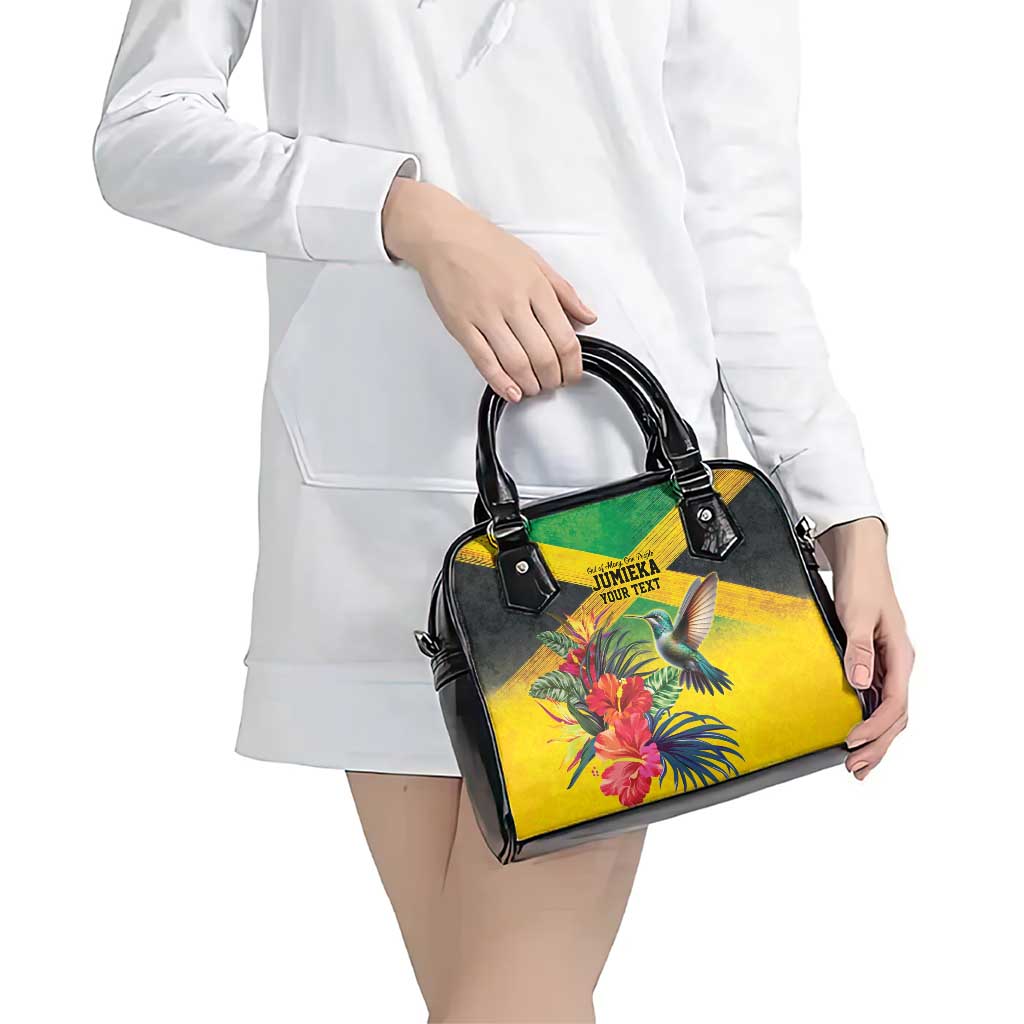 Personalized Jamaica Hummingbird Shoulder Handbag Tropical Flowers Grunge Flag LT9