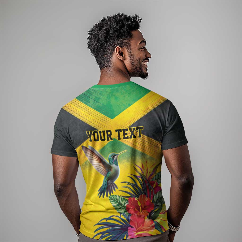 Personalized Black Jamaicans Hummingbird T shirt Tropical Flowers Grunge Flag LT9