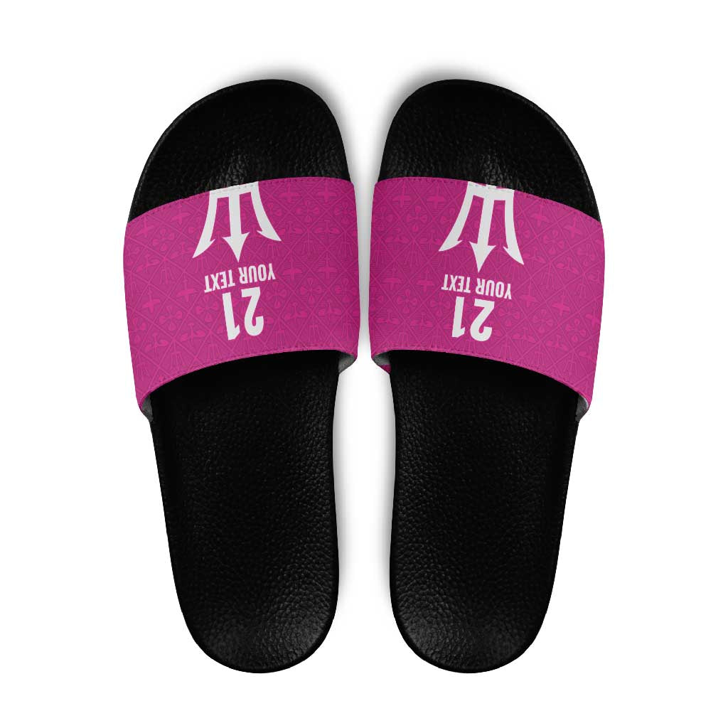 Caribbean Cricket Barbados Custom Slide Sandals Strike of the Tridents Pink Fury LT9
