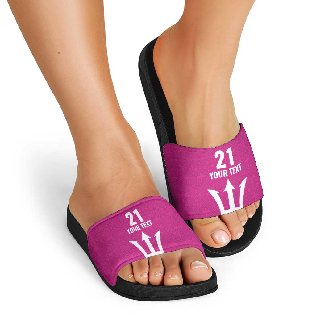 Caribbean Cricket Barbados Custom Slide Sandals Strike of the Tridents Pink Fury LT9