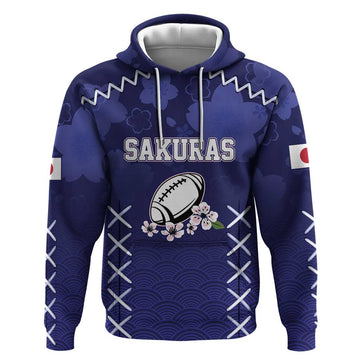 Custom Japan Rugby Pacific Hoodie Sakuras Rising Sun with Polynesian Pattern LT9