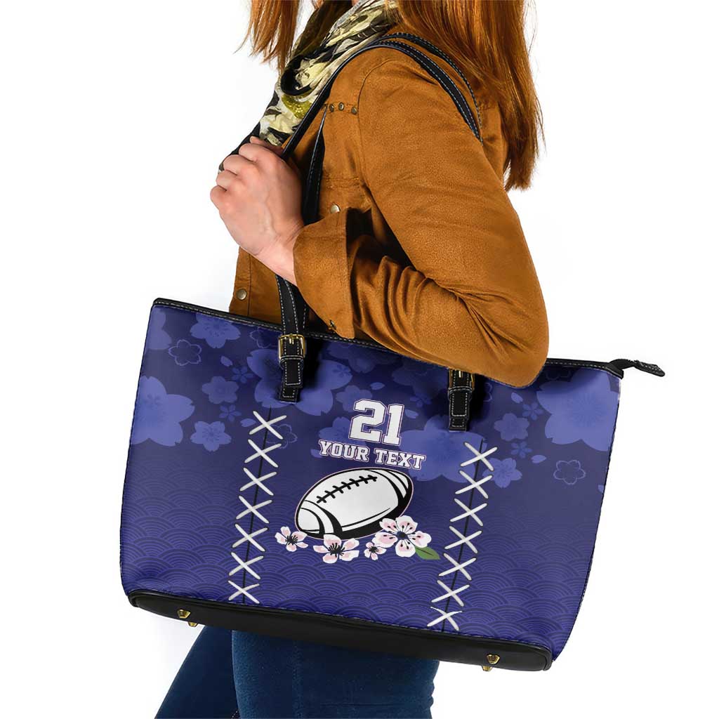 Custom Japan Rugby Pacific Leather Tote Bag Sakuras Rising Sun with Polynesian Pattern LT9