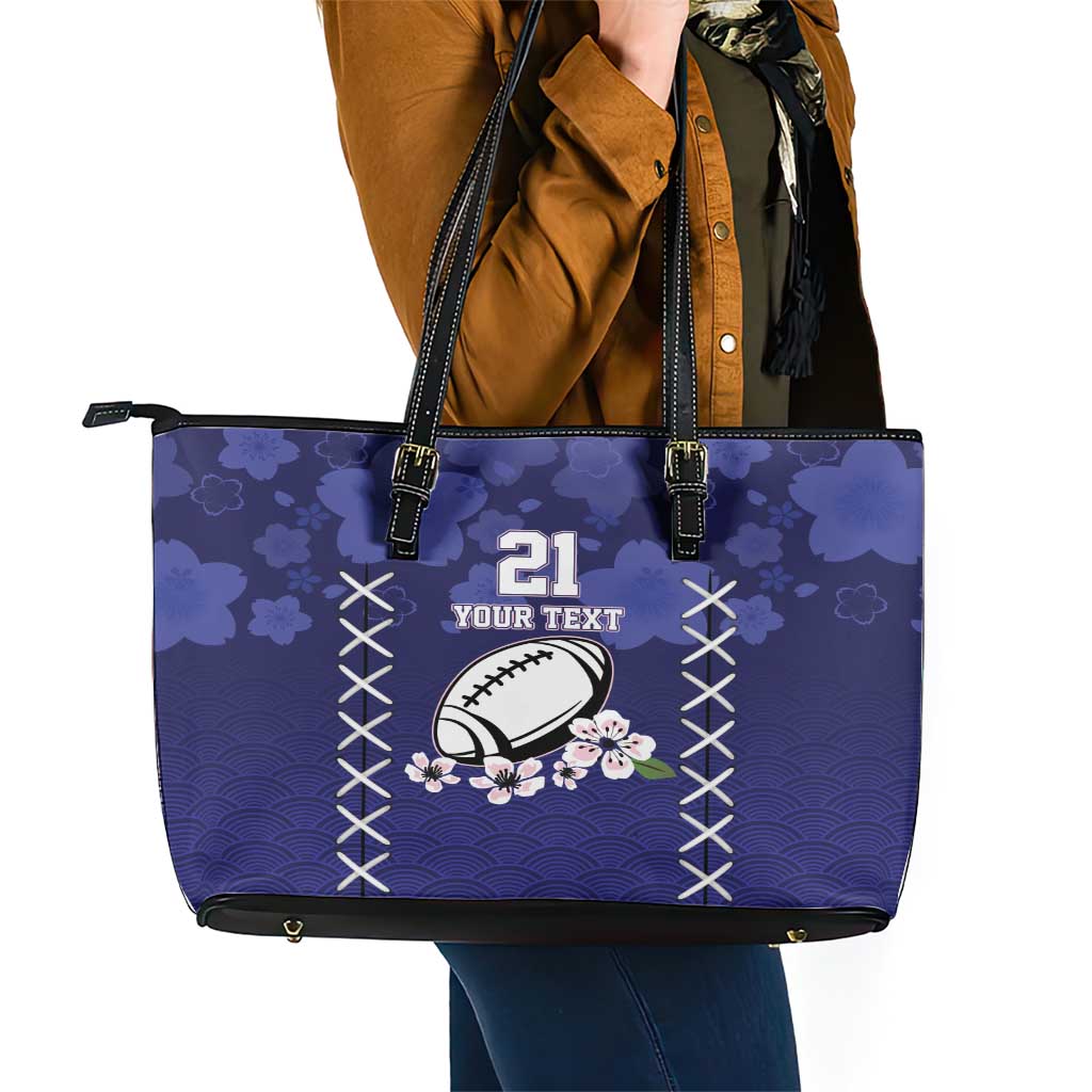 Custom Japan Rugby Pacific Leather Tote Bag Sakuras Rising Sun with Polynesian Pattern LT9