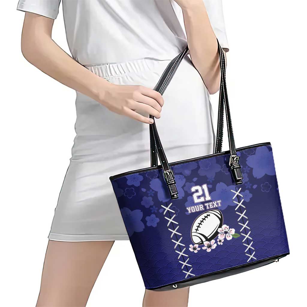 Custom Japan Rugby Pacific Leather Tote Bag Sakuras Rising Sun with Polynesian Pattern LT9