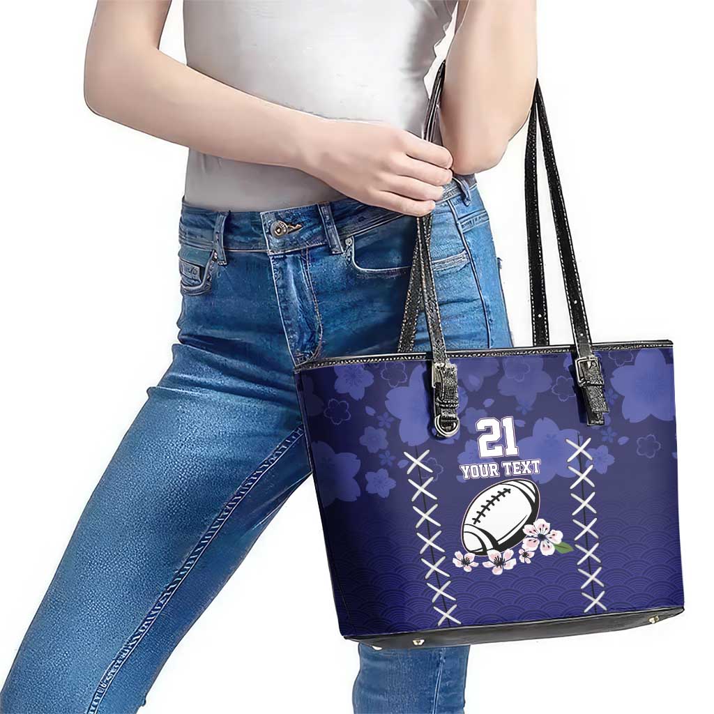 Custom Japan Rugby Pacific Leather Tote Bag Sakuras Rising Sun with Polynesian Pattern LT9